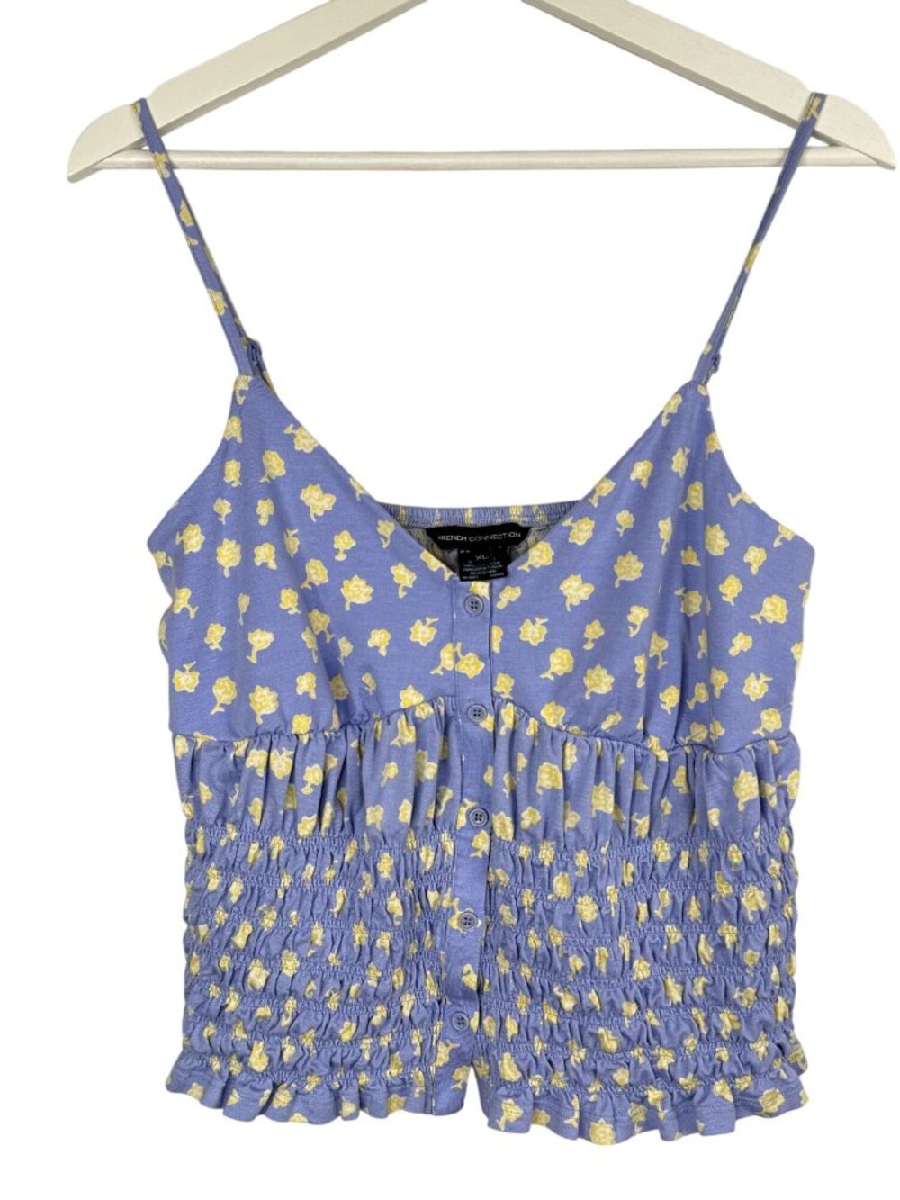 French Connection Floral Smocked Tank Top Women’s XL Blue Yellow Summer Cami